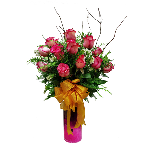 Arreglo en Cristal 12 Rosas Rosadas